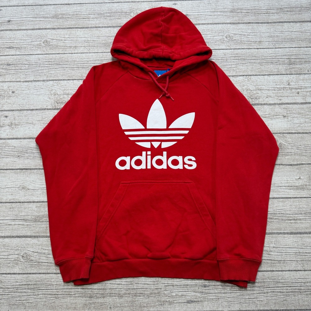 Adidas Originals Hoodie Mens Large Red Firebird Fleece Lined Pullover Athleisure